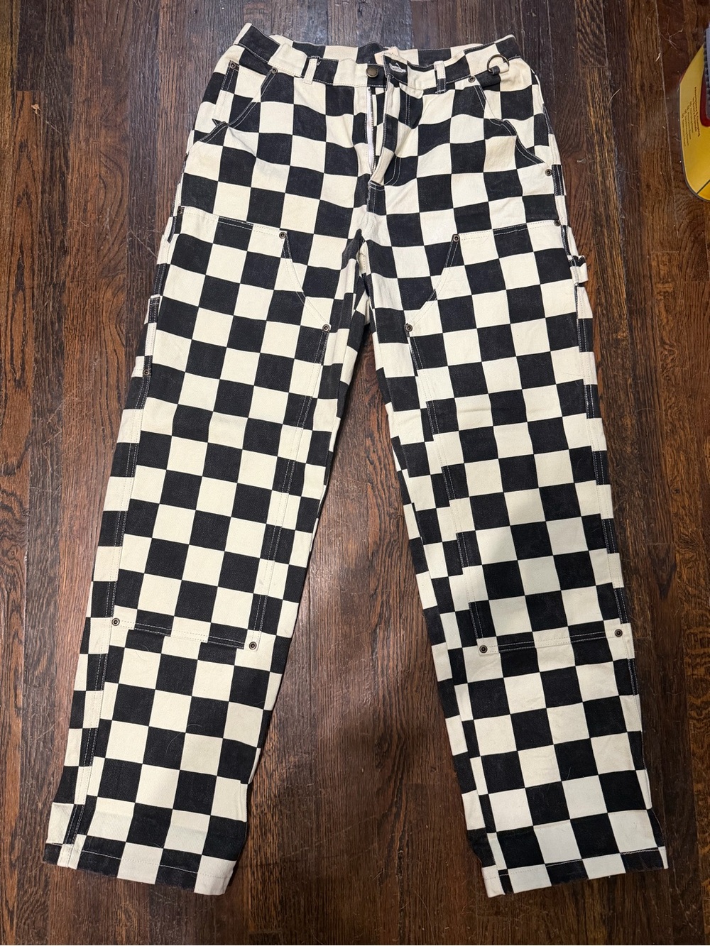 Black & White Checkerboard Cargo Jeans for Women